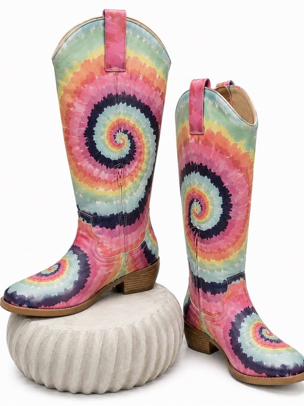 Women’s 8.5 Tie Dye Cowboy Boots Hippie Halloween Costume 60s 70s Festival